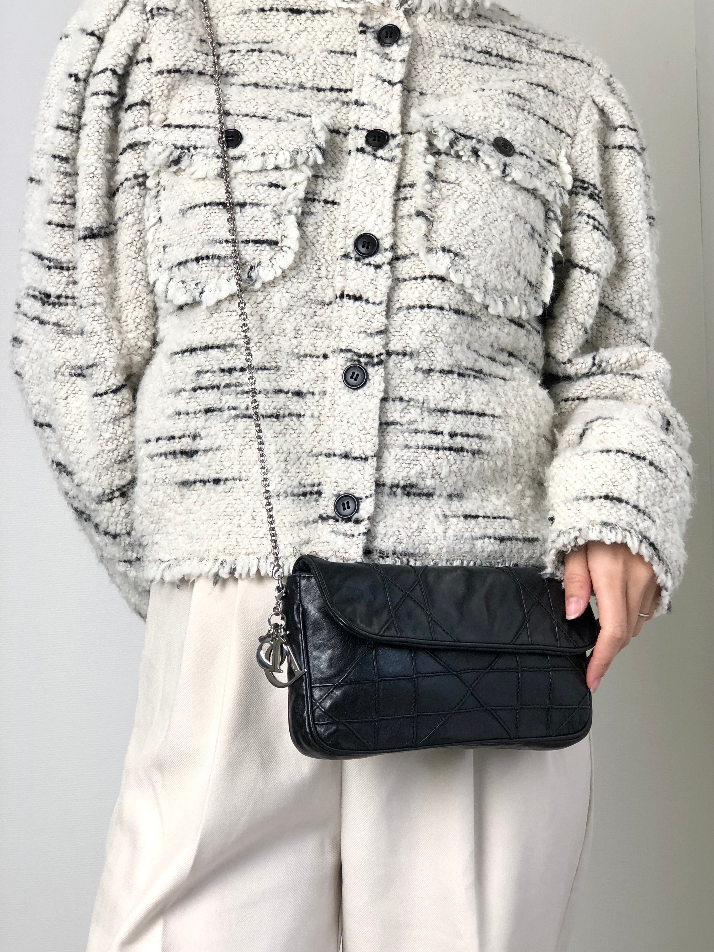 Christian Dior クリスチャン ディオール カナージュ ショルダーバッグ ブラック ロゴチャーム レザー チェーン vintage ヴィンテージ オールド cpsaii