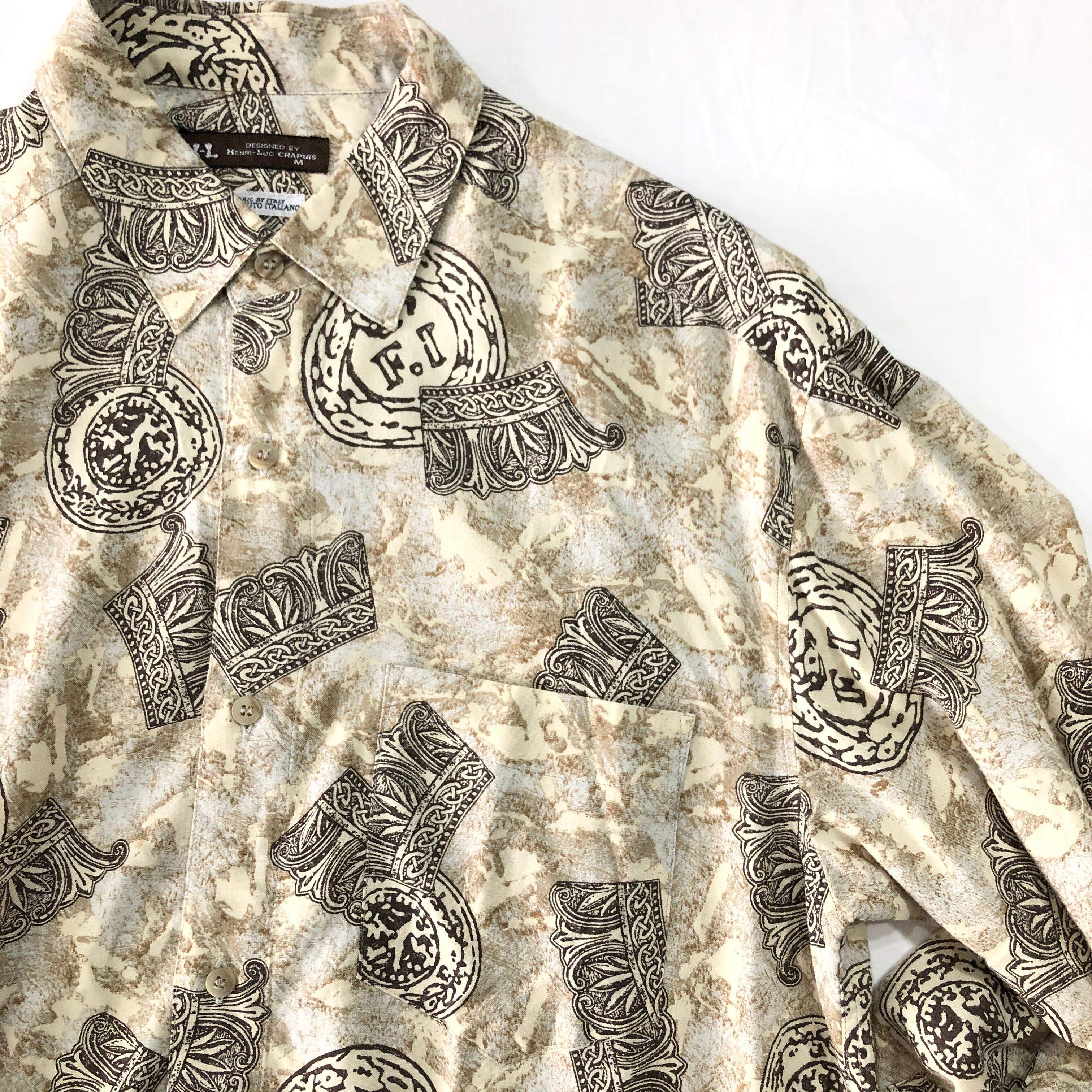 H L Henri Luc Chapuis 総柄 レーヨン 長袖シャツ D42 007 都町の古着屋 Charkha Bazaar チャルカバザール