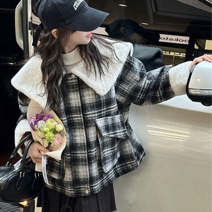 【送料無料】 子供服 キッズ 女の子 秋冬 アウター 韓国 チェック柄 コート 裏地付き フリース おしゃれ かわいい 小学生 中学生 通学 ラペルコート 大人可愛い 大人女子