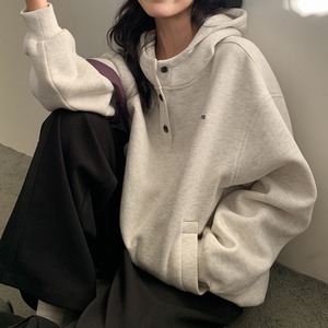 half-button hooded sweatshirt　J00384
