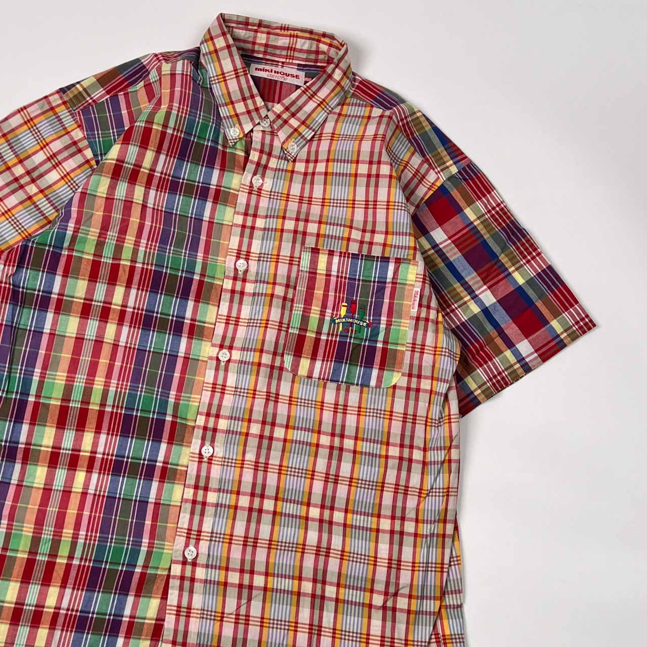 80s 90s MIKI HOUSE MENS ミキハウス チェック BD ボタンダウン 半袖シャツ M/マルチ メンズ ビンテージ