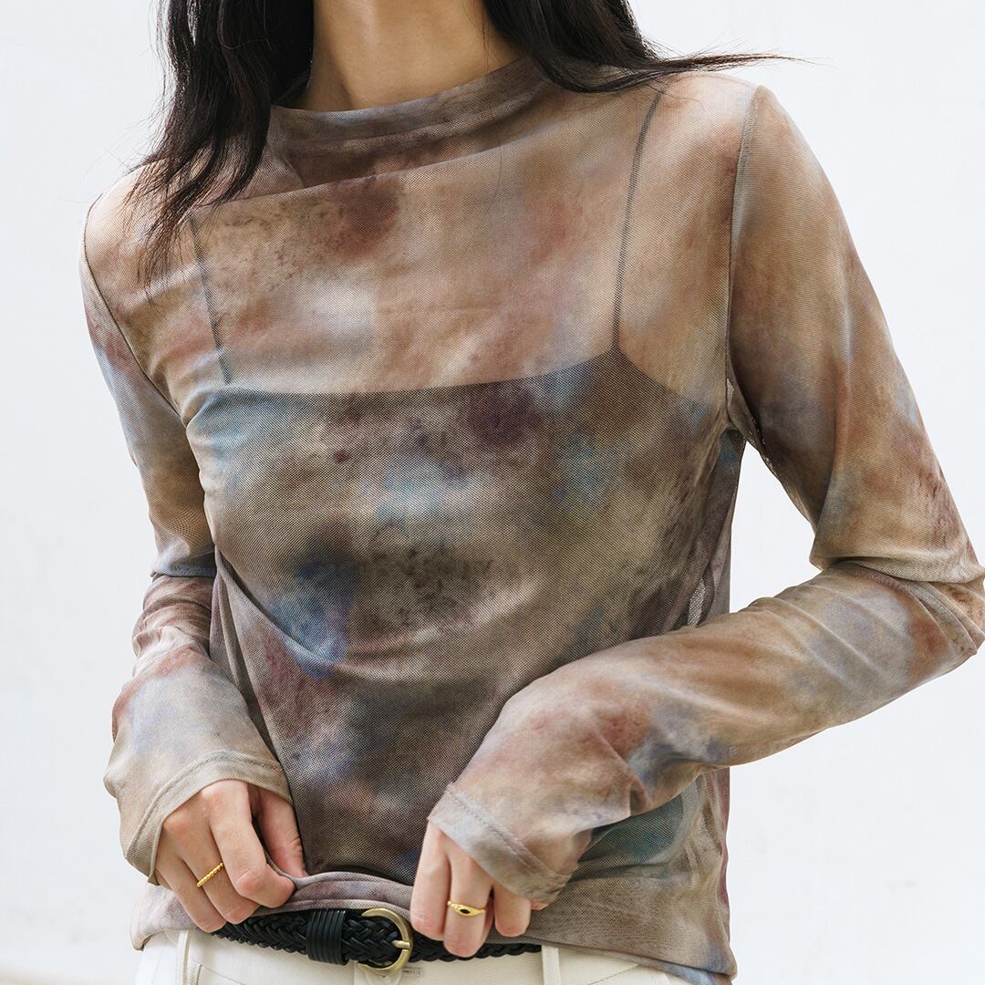 スモークプリントメッシュカットソー K0406