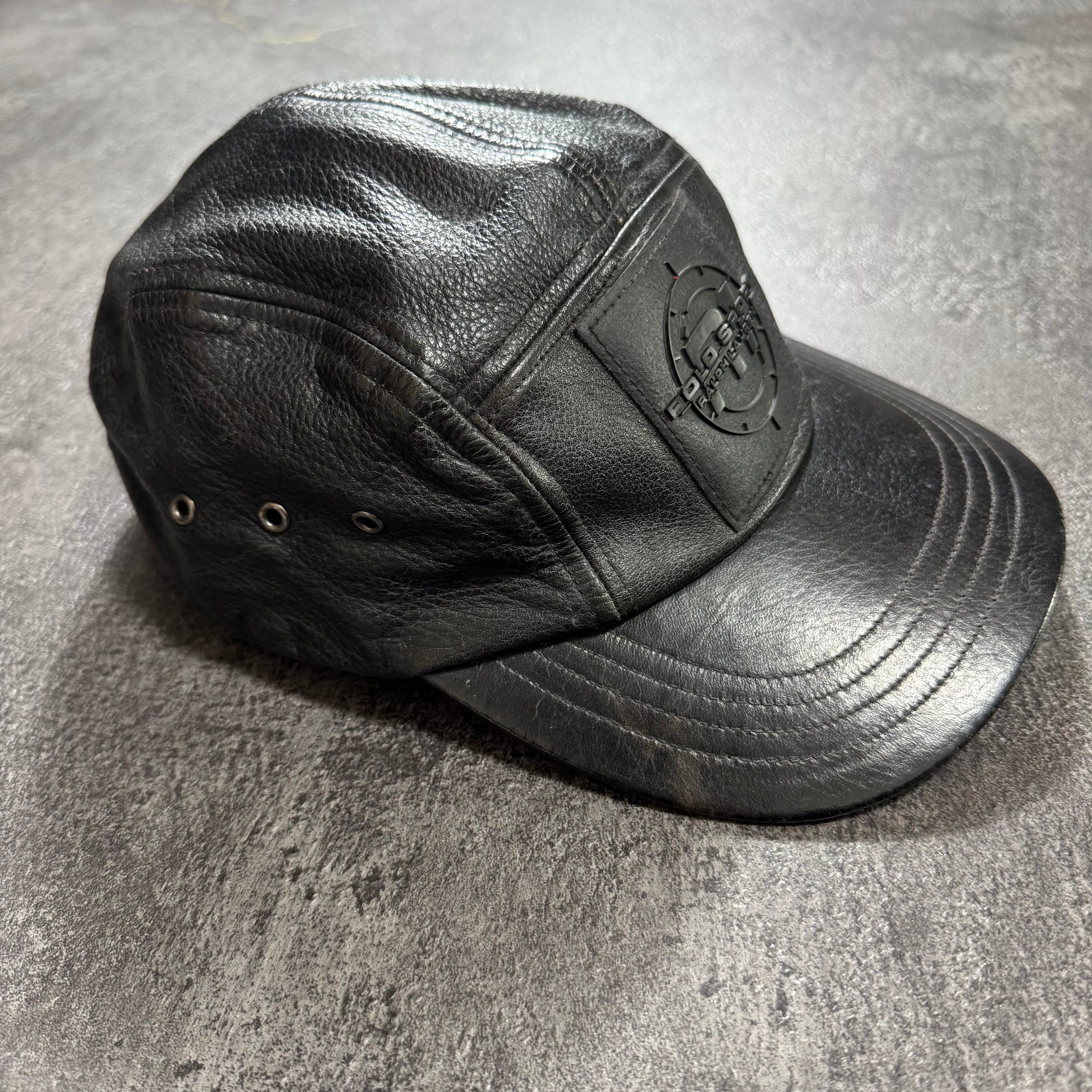 90s POLO SPORT Black Leather Cap ポロスポーツ レザーキャップ