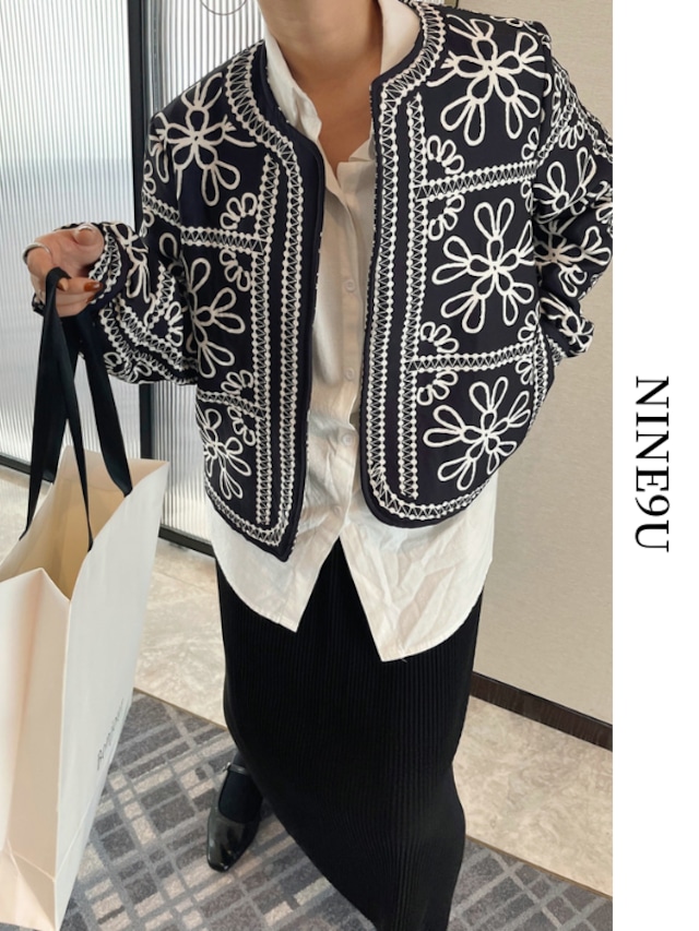 flower retro bi-color jacket【NINE9070】