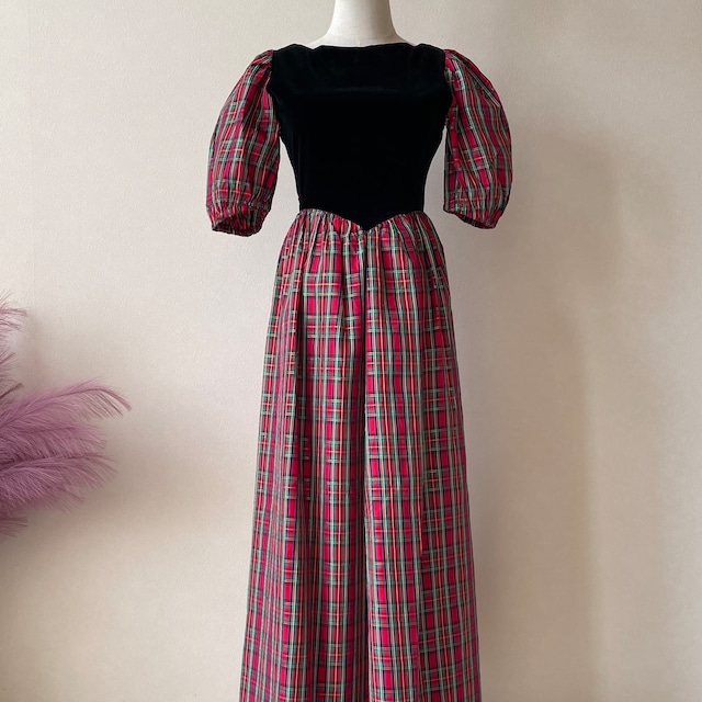 70〜80s Check pattern Switching Dress W226