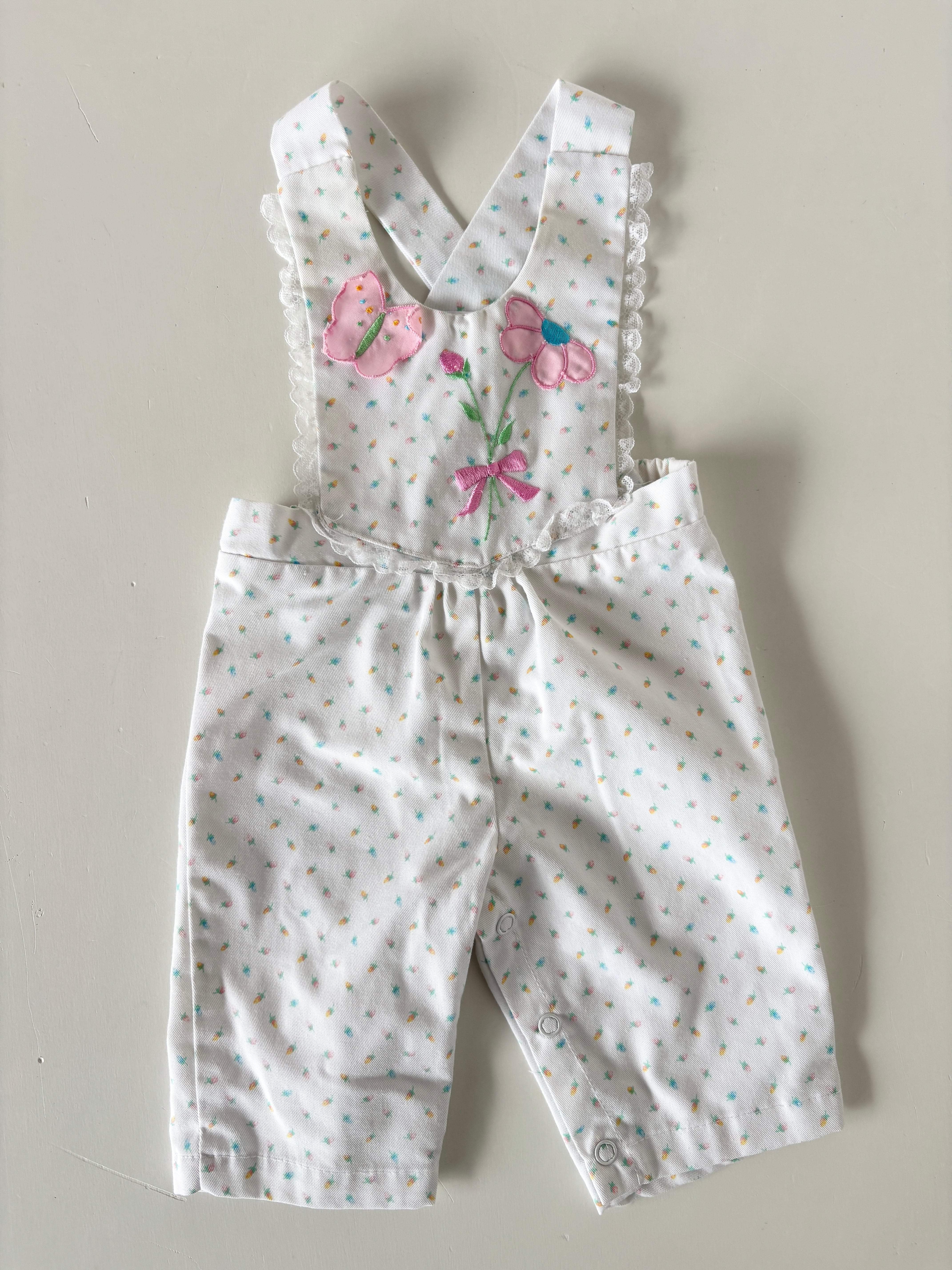 【6-9m相当・vintage】フローラル柄サロペット