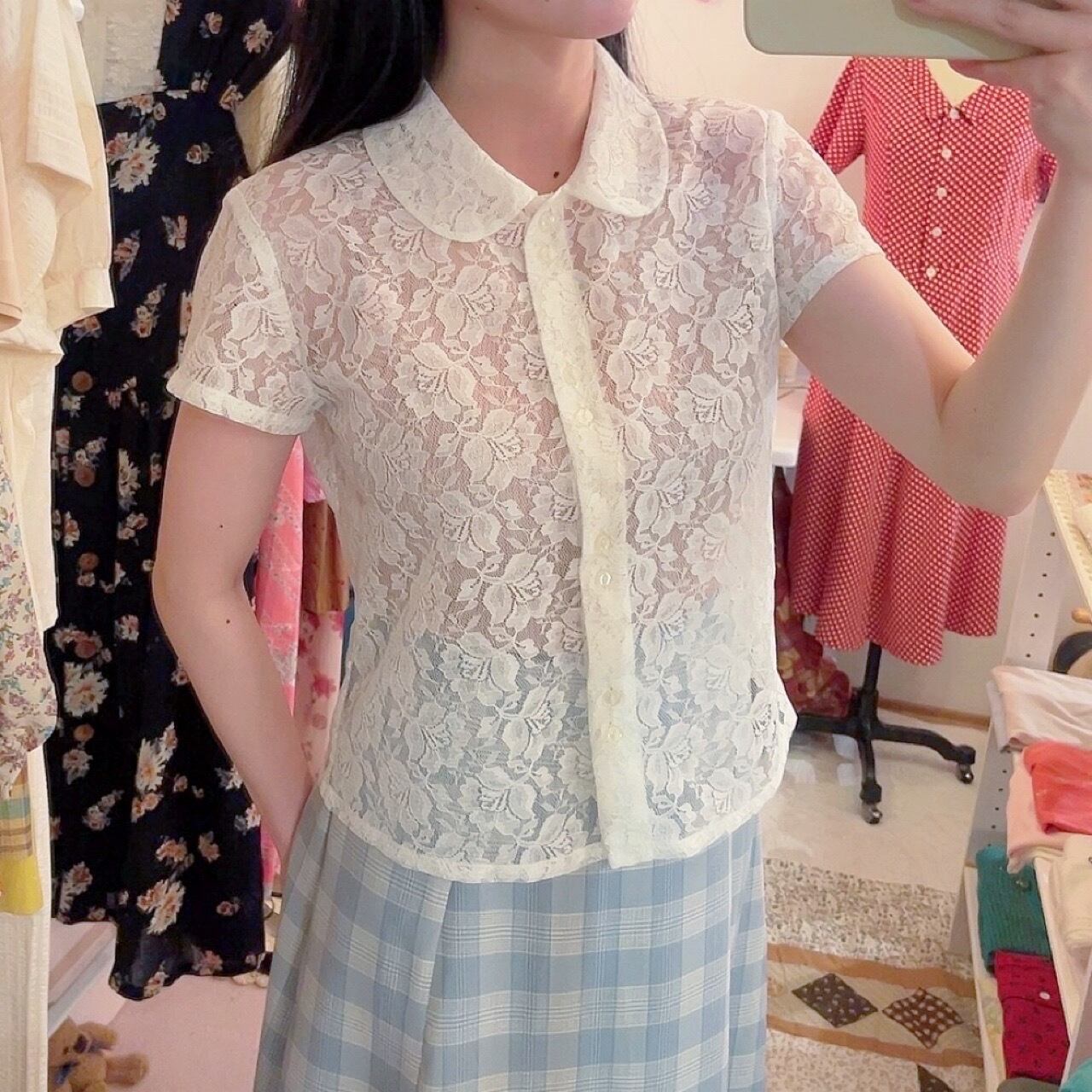 flower russel lace white blouse