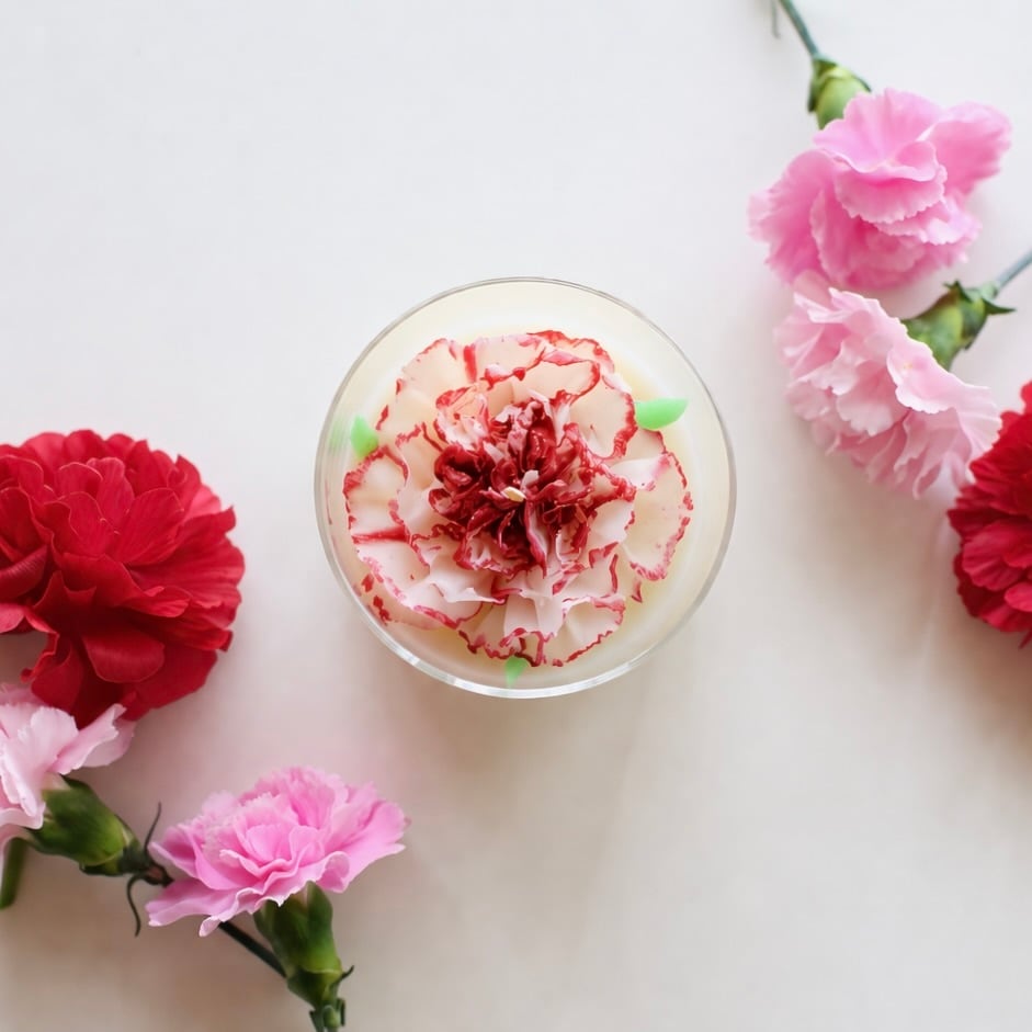 カーネーションのグラスキャンドル|レッドホワイト