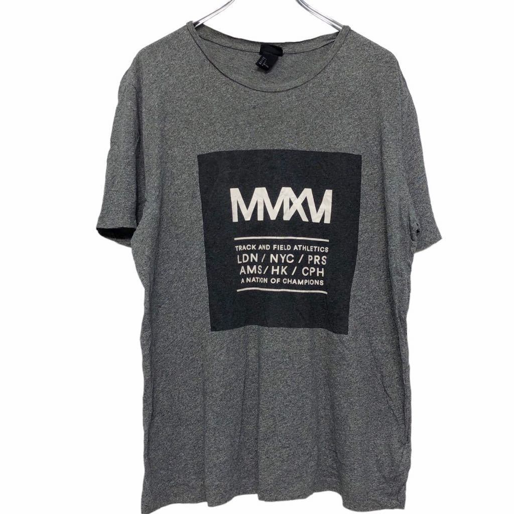 H&M 半袖 プリントTシャツ L グレー ブラック ホワイト エイチアンド