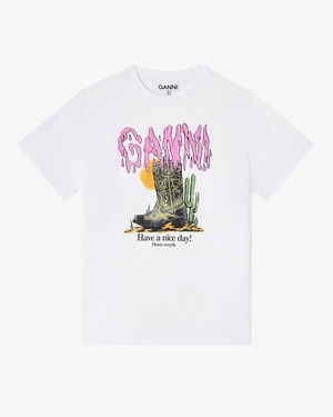 【GANNI】Basic Cotton Jersey T-shirt Boot Print