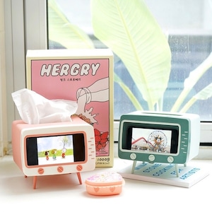 retro TV style smart phone stand tissue case 4colors / レトロ テレビ スマホ ホルダー ティッシュ ケース 韓国雑貨