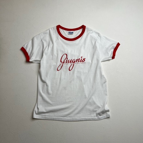 80s USA　リンガーT　ロゴプリント　Tシャツ　ホワイト　レッド　XL 古着