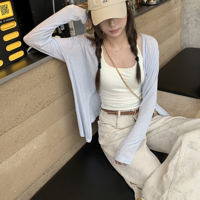 Vネックシアーカーディガン 5color [am03693]