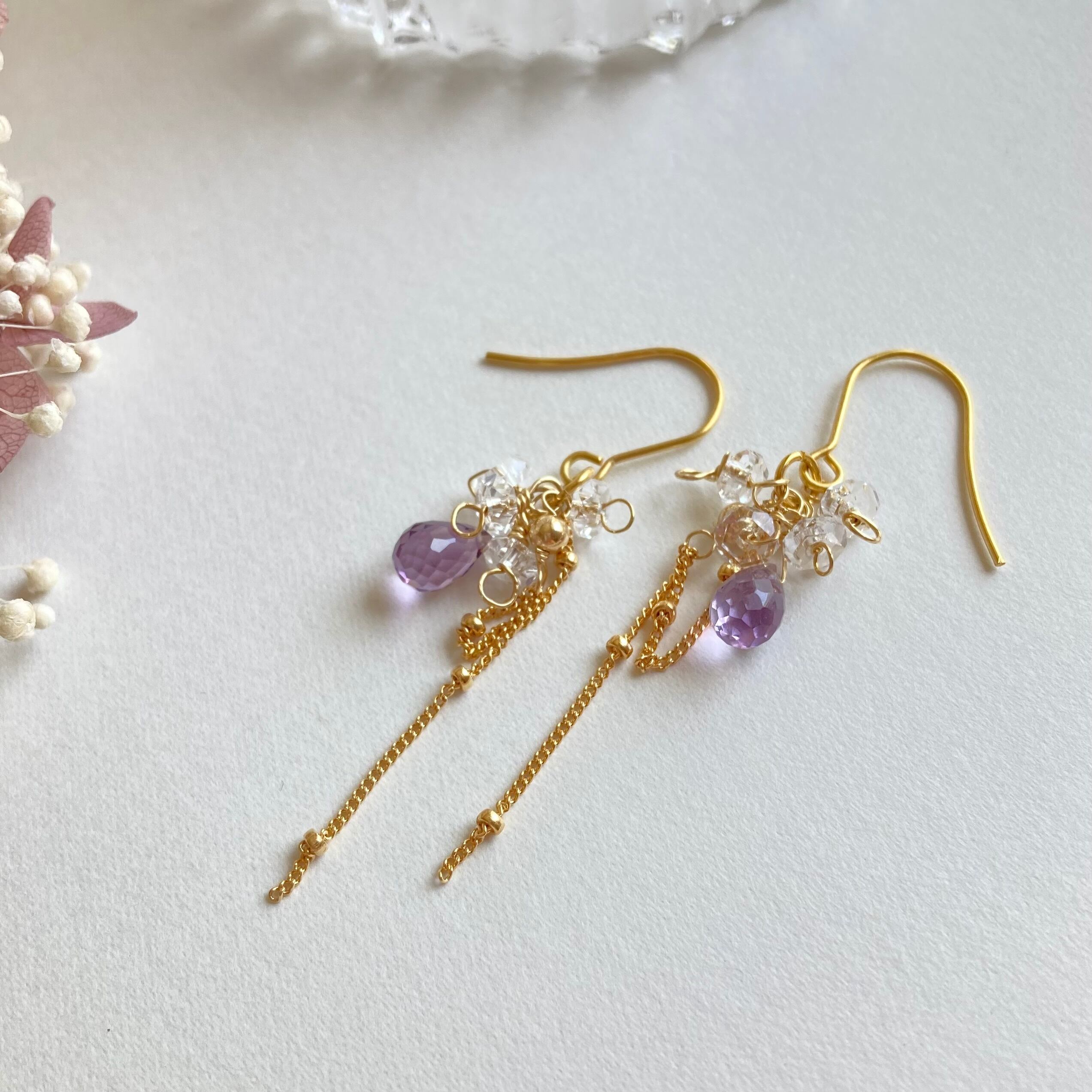 アメジスト 14kgf サテライトチェーン ピアス