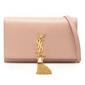 サンローラン YSLロゴ チェーン ウォレット ショルダーバッグ ピンク レザー レディース SAINT LAURENT 【中古】