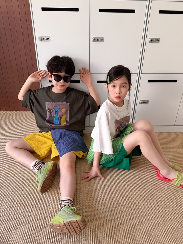 【KID】トリプルキャットプリント半袖Tシャツ - 18