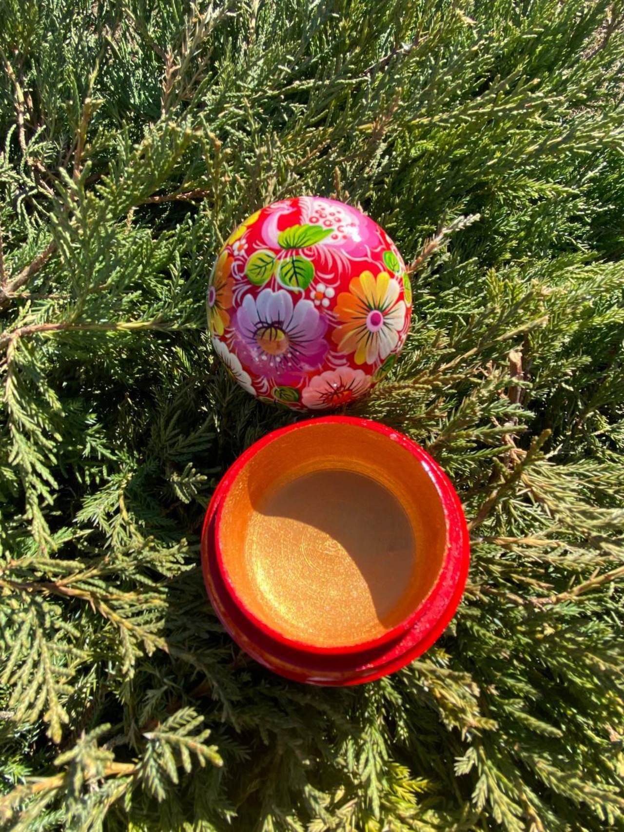 ペトリキフカ塗り　木製ジュエリーボックス・バルーン（ホメンコ作）　小物入れ - 4