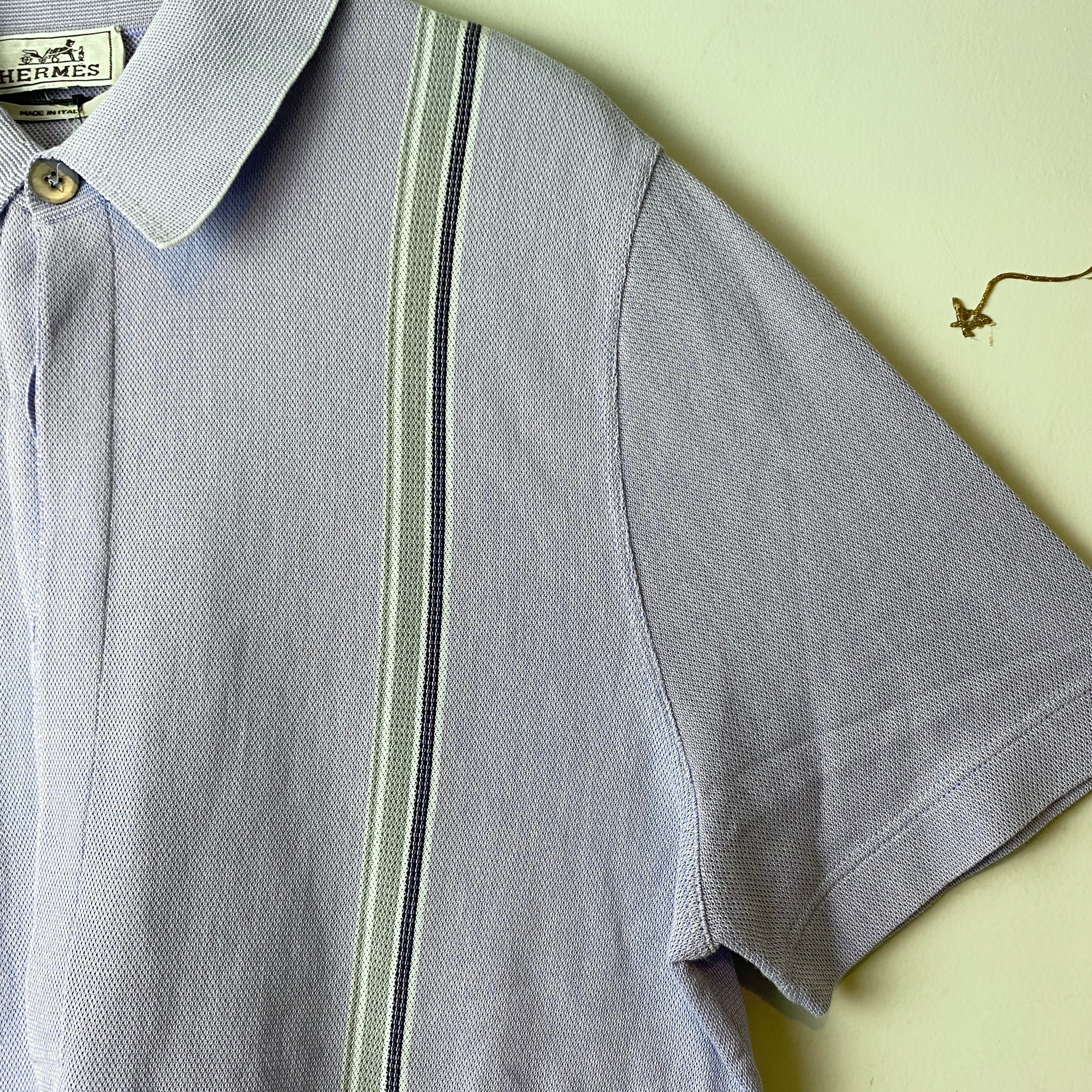 HERMES moss stitch lavender color stripe pattern polo shirt | NOIR