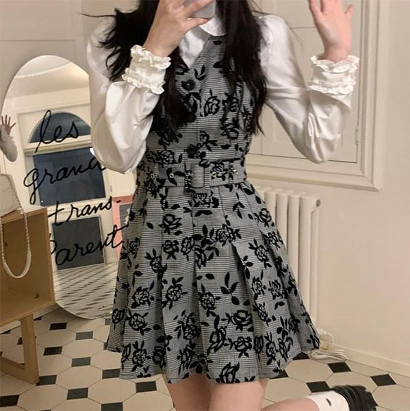 お嬢様のブラックローズワンピースセット Chere Moi シェルモワ 韓国風お嬢様ファッション通販 お嬢様のブラックローズワンピースセット Chere Moi シェルモワ 韓国風お嬢様ファッション通販