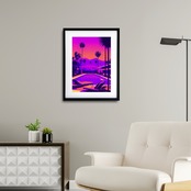 サンセット・ネオン・リゾート｜夕暮れのプールサイドが輝くネオンアートポスター｜幻想的カラーが空間を彩る｜A3ポスター