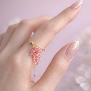 桜 ― Pink Sapphire & Pink Topaz スライドチェーンリング　14kgf