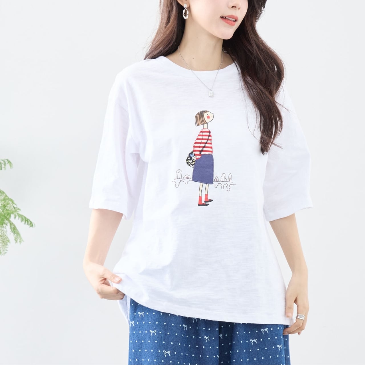 新作][TRUBE]スラブ綿ガールズデザインTシャツ カットソー ラウンド