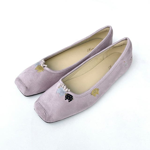 《アウトレット品 24.5cm限定価格》パンプス「にゃんプス」ラベンダー！スクエアトゥバレエシューズ【5日以内発送】