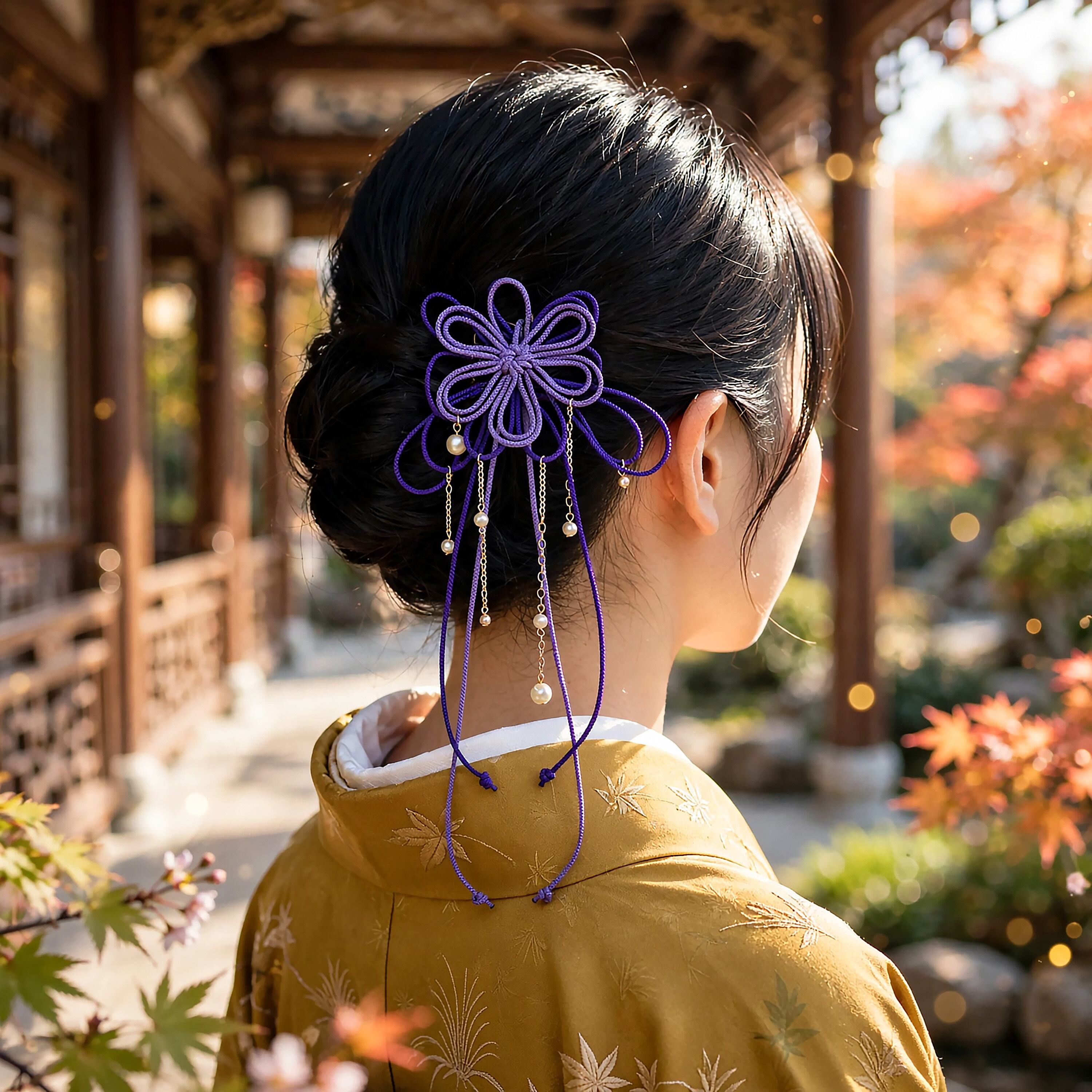 飾り結びヘアコーム(小)「密、其レハ」(淡紫×濃紫)【軽量で簡単和装ヘア】浴衣・着物・七五三や成人式に。