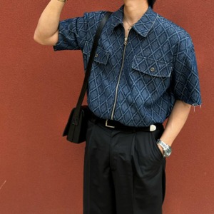 Tweed-Trimmed Denim Short Sleeve(LMU0333)