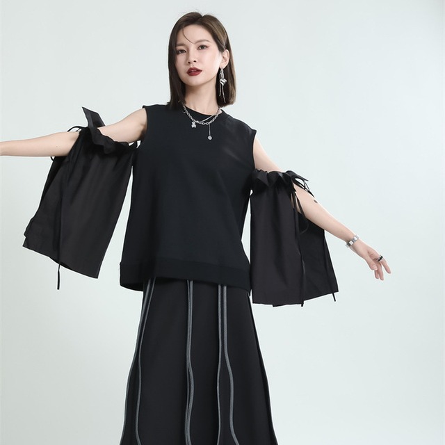 Ｔシャツ フレアスリーブ 異形デザイン  大人可愛い カジュアル 大人 モードファッション｜天使と悪魔