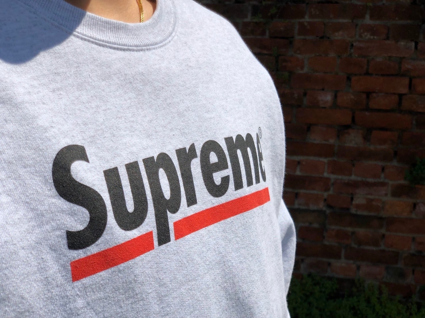 supreme underline crewneck ピンク