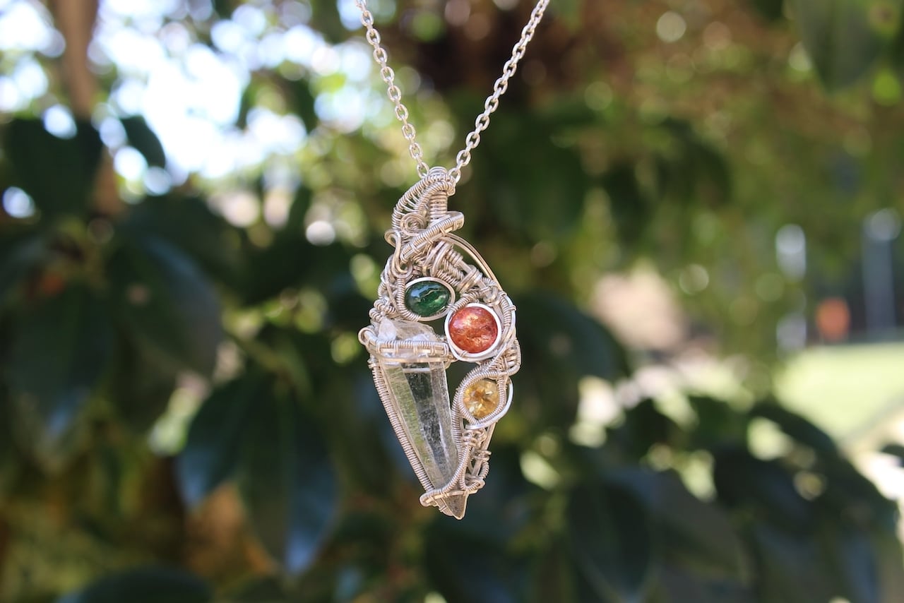Himalayan crystal Chrome Tourmaline Sunstone Citrin silver925