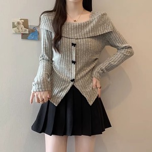 3色／スクエアネックリボンリブニットトップス ・74067