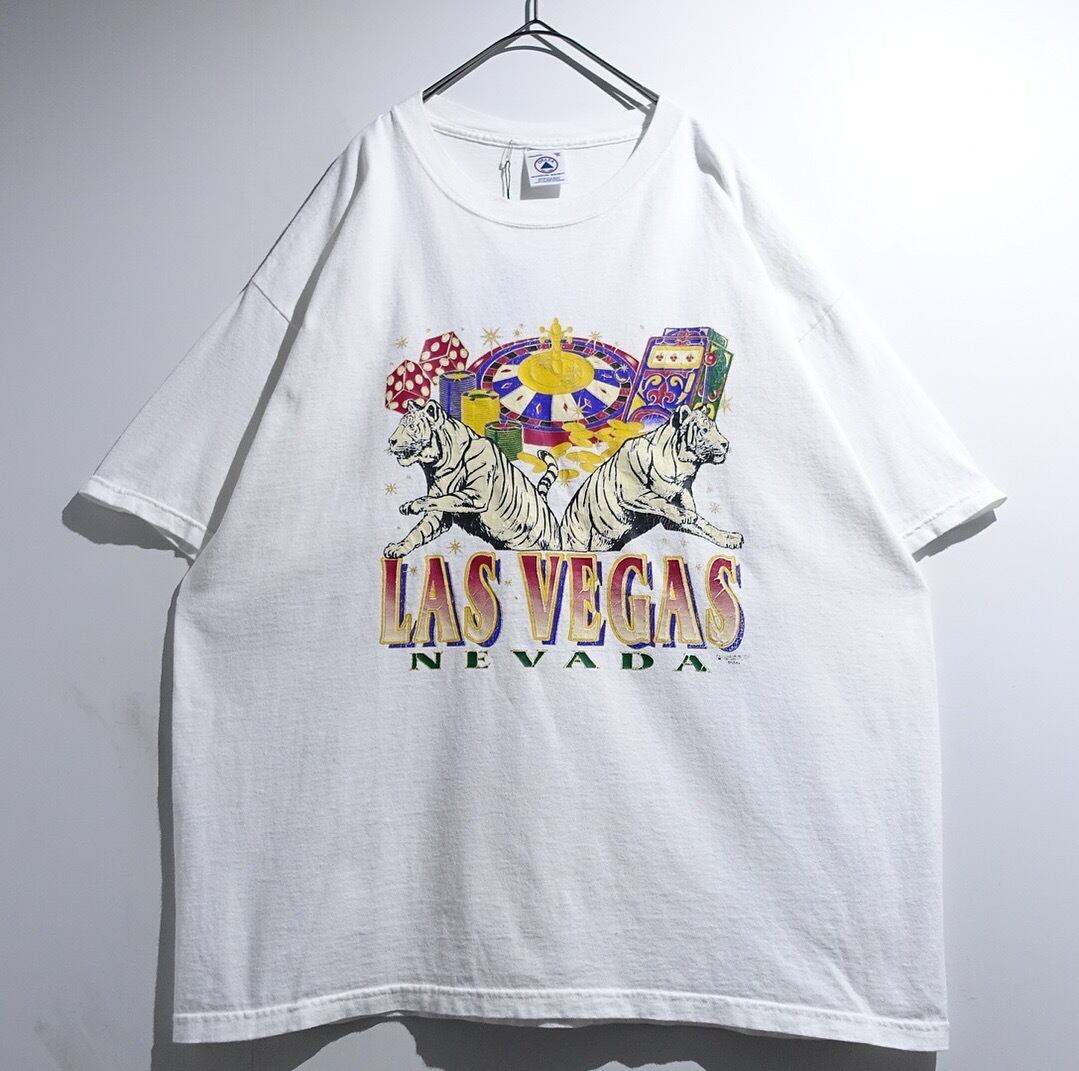 00s “DELTA” White LAS VEGAS Casino Print Design T-Shirt