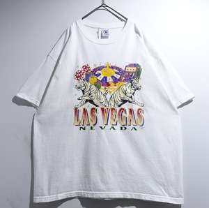 00s “DELTA” White LAS VEGAS Casino Print Design T-Shirt