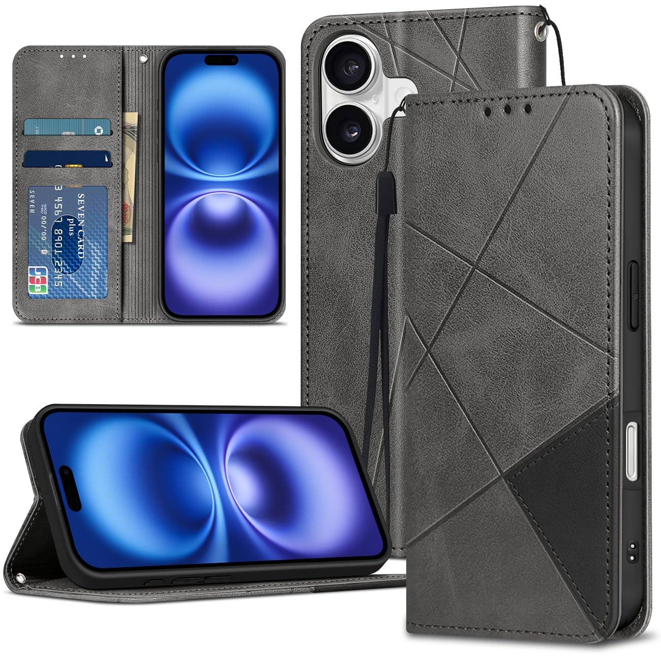 【KEHUALLE】対応 iPhone 17 用 ケース 手帳型 耐衝撃 全面保護 アイフォン17カバー 財布型(グレー)