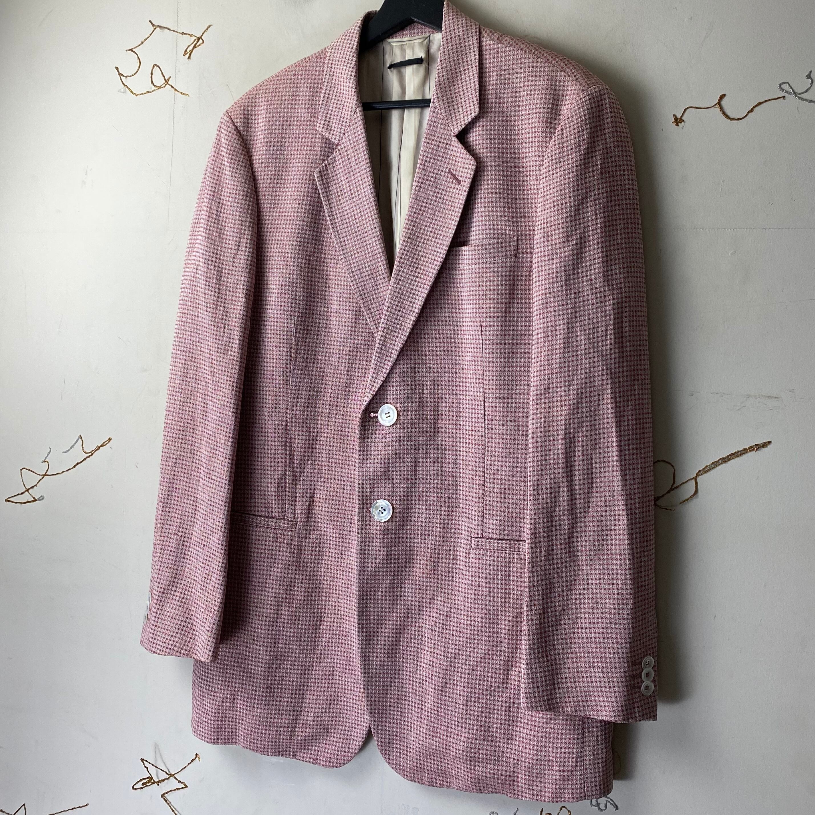 vintage GIORGIO ARMANI linen × silk pink woven tailored jacket 