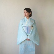 セオアルファ「川の煌めき」矢羽柄〜浴衣・夏着物・単衣
