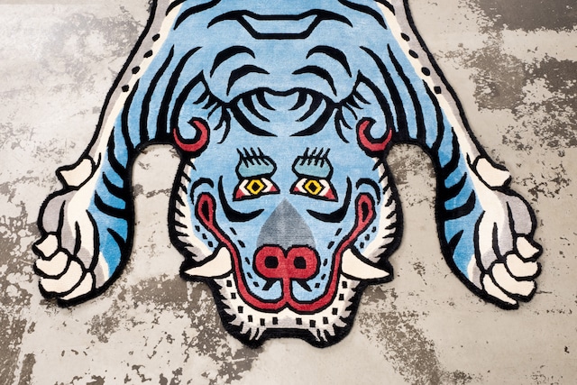 Tibetan Tiger Rug 《Lサイズ•シルク•オリジナル1•ブルー135》チベタンタイガーラグ