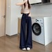【3日以内出荷】脚長効果！デニムパンツ ドレープ デニム ワイドパンツ 春と秋 ハイウエスト ナローバージョン 薄手 ストレッチ ストレート モップパンツ 韓国ファッション