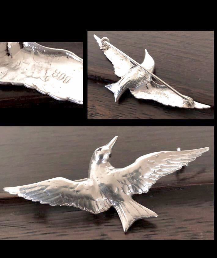アンティークきなこアンティーク 純銀製/Silver/シルバー 刻印あり 紋章の羽根/翼のブローチ