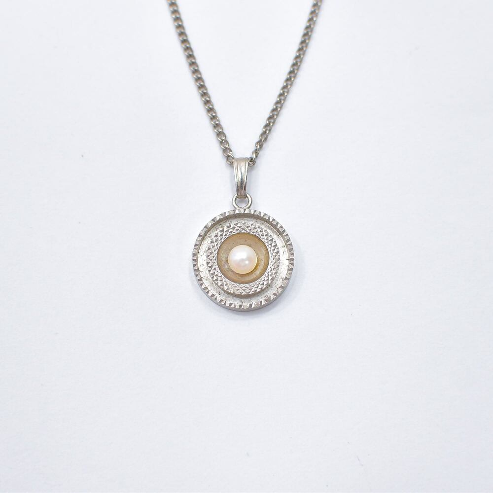 80~90s Used サークル ラウンド パール デザイン チェーンネックレス アクセサリー シルバー ヴィンテージ 首飾り ビンテージ 古着 ユニセックスデザイン