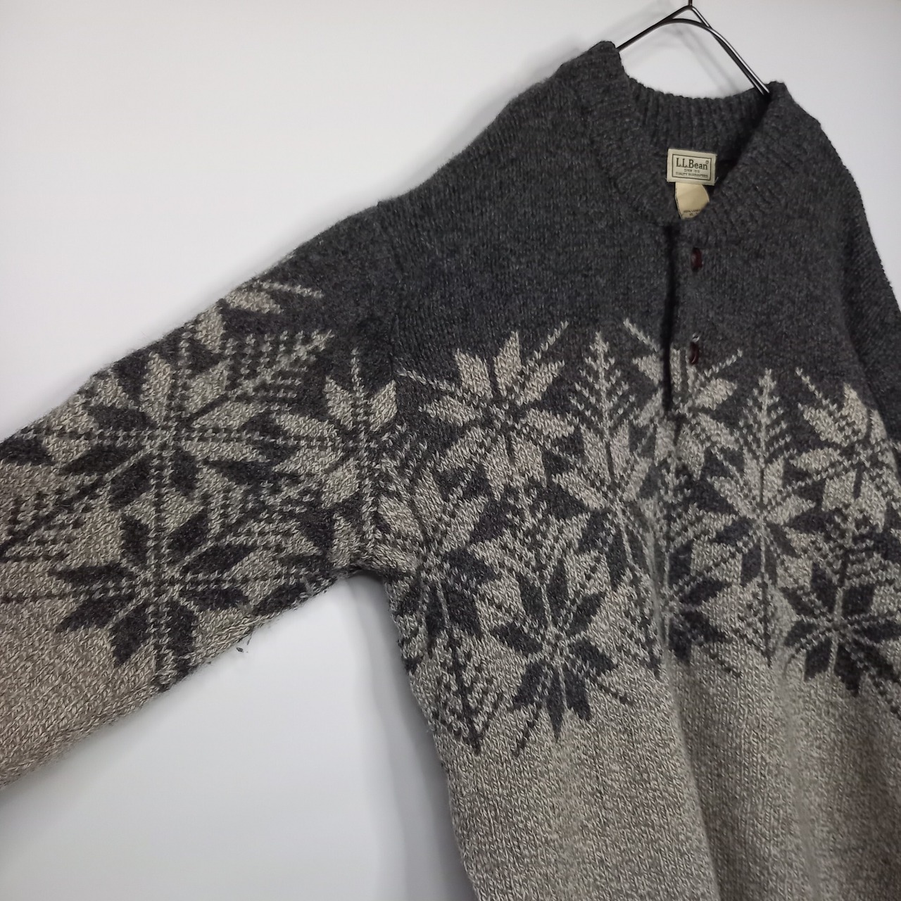 エルエルビーン　ラムウール　ニット　セーター　ボタン　ノルディック　グレー　XL