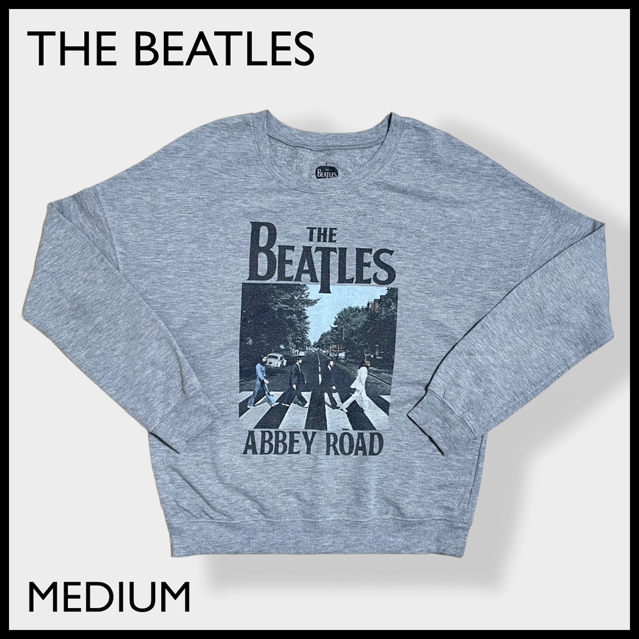 【THE BEATLES】ビートルズ アビーロード ABBEY ROAD ロゴ レコードジャケット フォトプリント 薄手 オフィシャル スウェット トレーナー プルオーバー M US古着