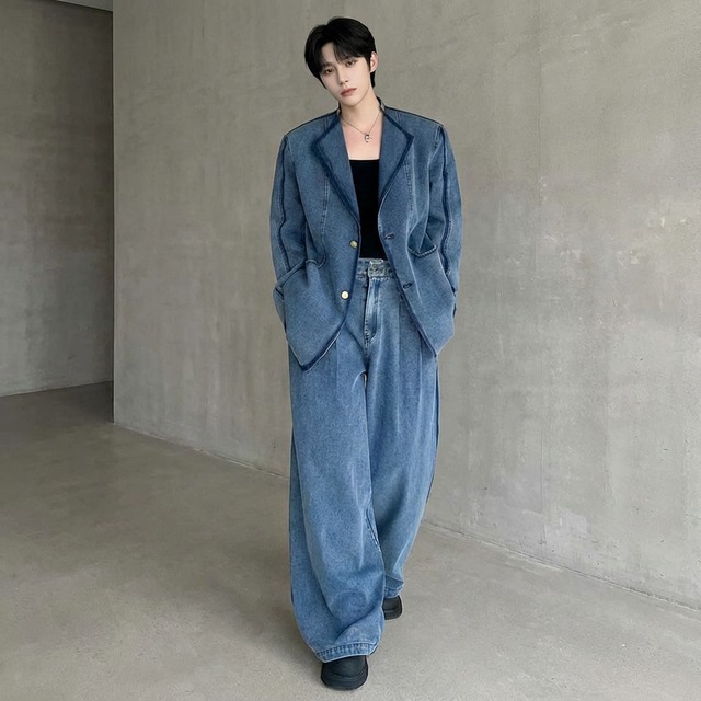 リラックスフィットデニムスーツセットアップ 2カラー D11978