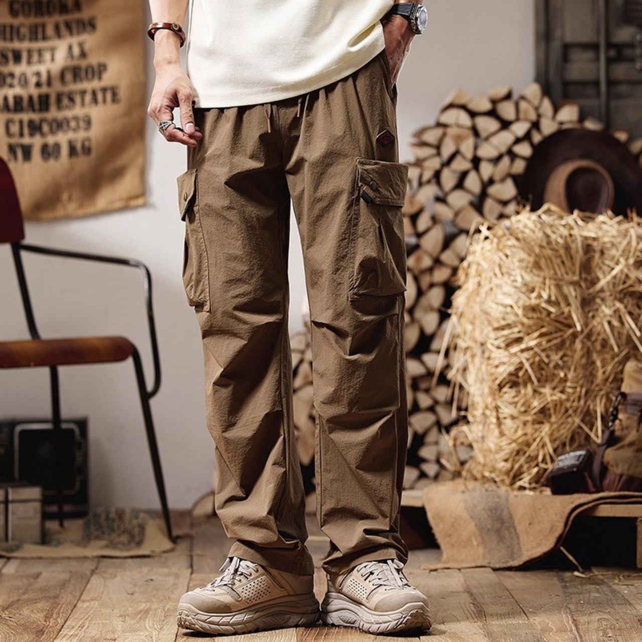 Multi-Pocket Flap Pocket Straight Silhouette Climbing Pants ◇2color H0781