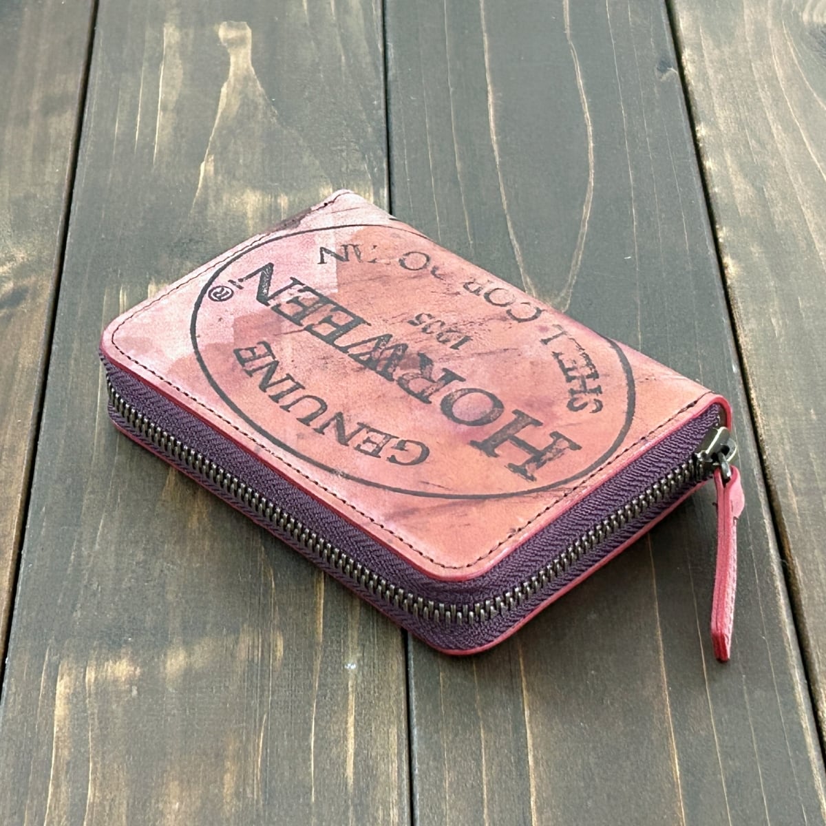 HORWEEN シェルコードバン スタンプ ミドルウォレット バーガンディ
