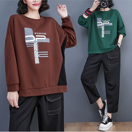 【秋冬新作】ファッショントップス♪ブラウン/グリーン2色展開◆#sbsmc-291917