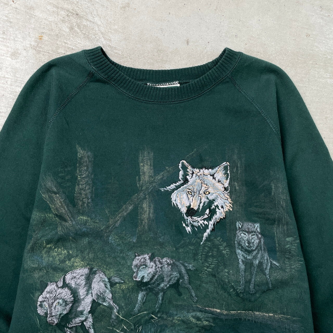 90年代 カナダ製 NORTHERN ELEMENTS オオカミ アニマル刺繍 スウェット 