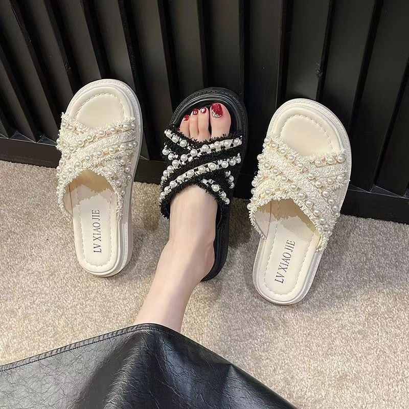 【Shoes】パール付きサンダル Q8427